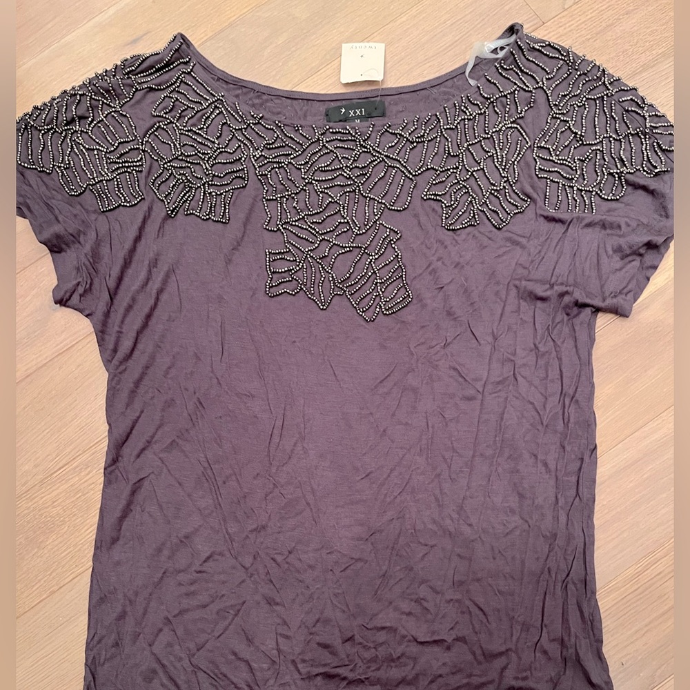 New. Tags on. Beaded shirt, grey, medium